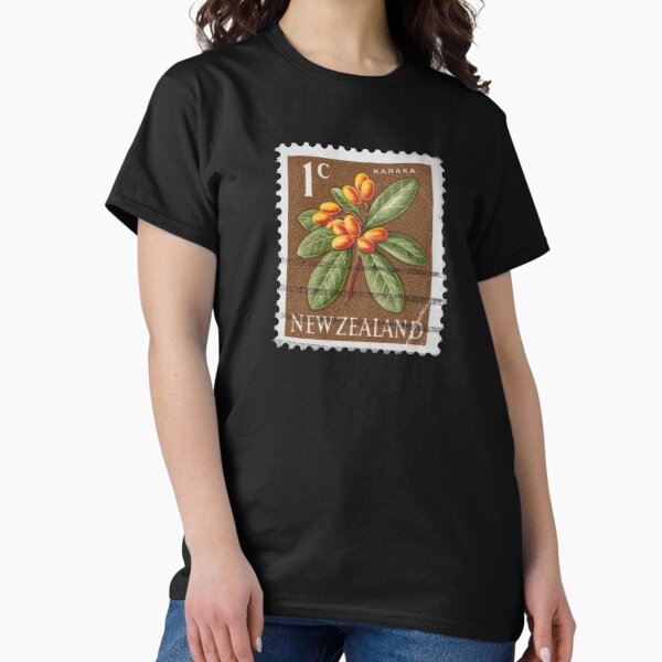 Vintage 1967 stamp from New Zealand featuring the Endemic Karaka Fruit T-Shirt