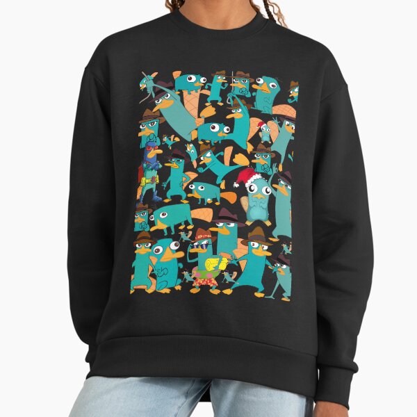 Perry the Platypus Phineas and Ferb Collage Pattern Design - Black Background Sweatshirt