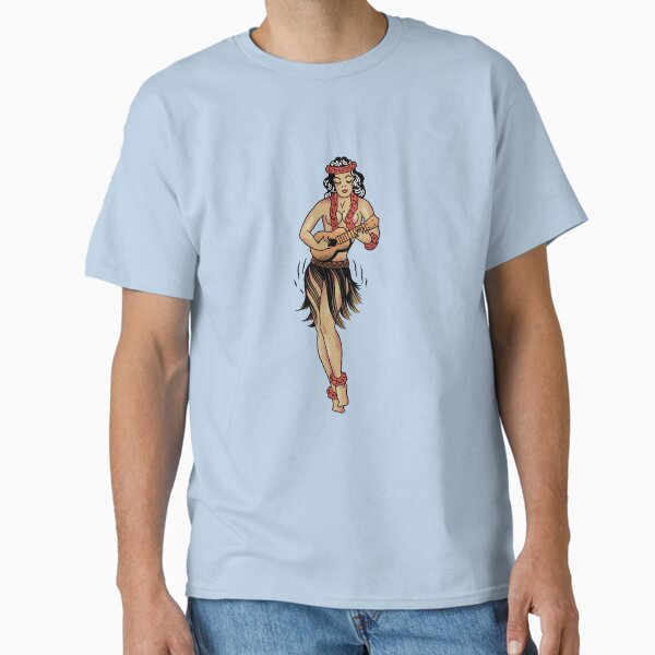 Jerry’s Traditional Aloha Hula Girls In Hawaii Pattern In Aqua T-Shirt