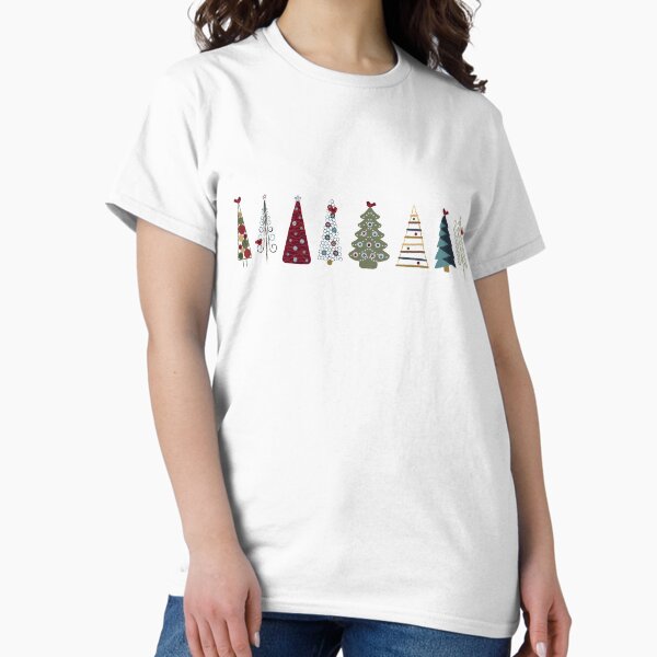 Swedish Minimalist Christmas Trees Pattern - Vintage Red and Green T-Shirt