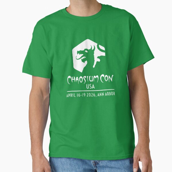 Chaosium Con USA 2026 Official T-Shirt - White Logo T-Shirt
