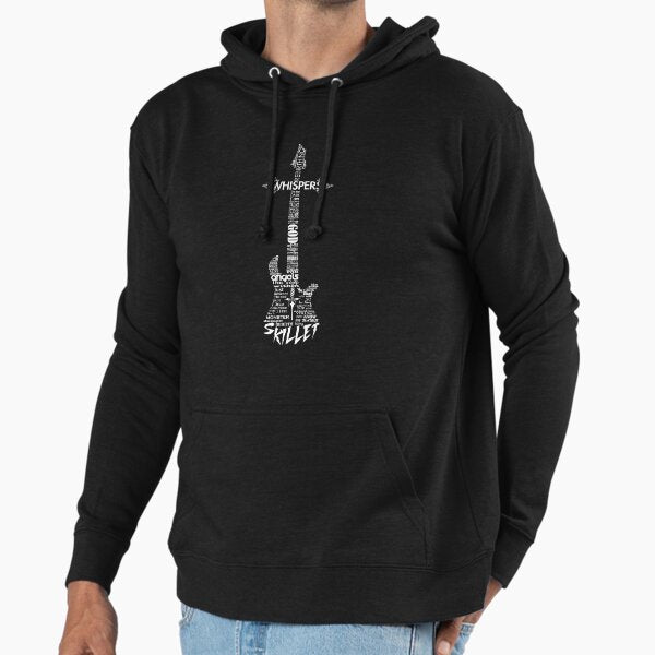 Skillet Guitar Typography on Black Hoodie