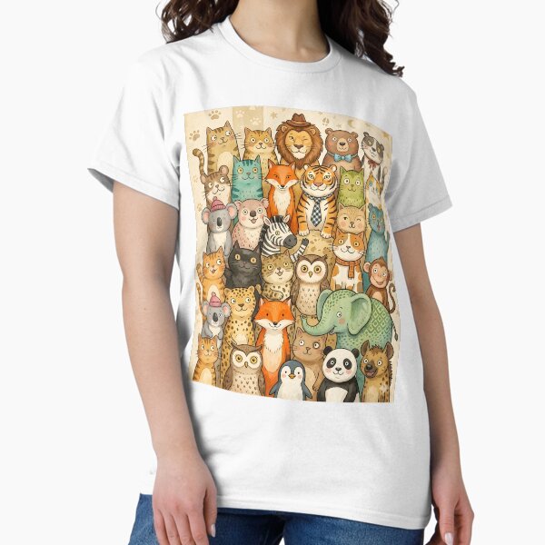 Cute Animal Friends Group Portrait Illustration T-Shirt