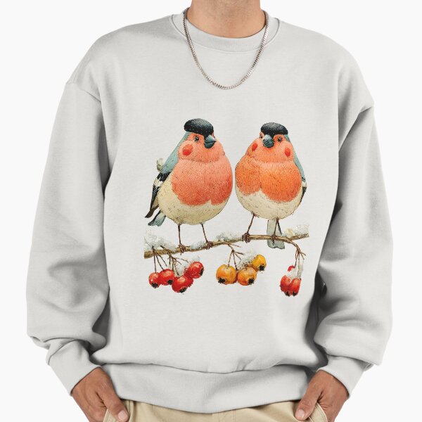 Winter Bullfinches on Rowan Branch – Cozy Snowy Birds Illustration | Christmas Nature Art Sweatshirt