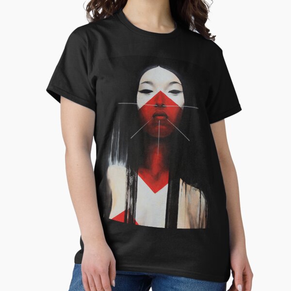 Beautiful Black and Red Fine Art Japanese Illustration T-Shirt