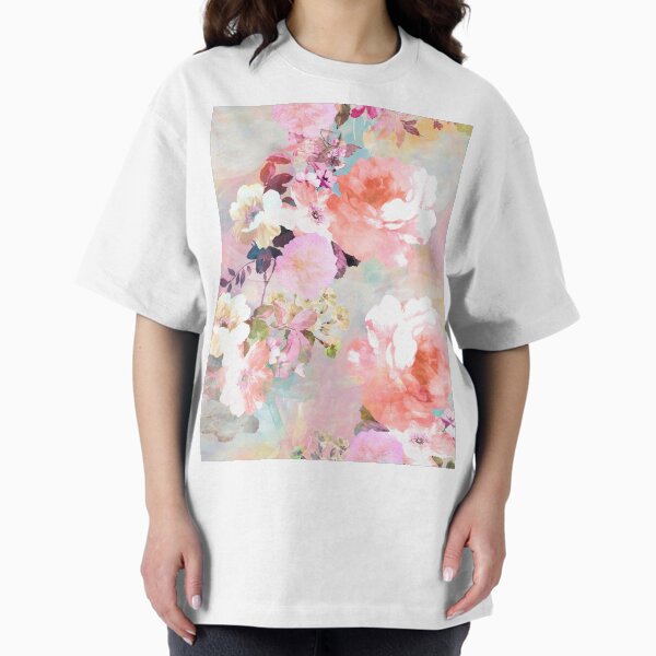 Romantic Pink Teal Watercolor Chic Floral Pattern T-Shirt