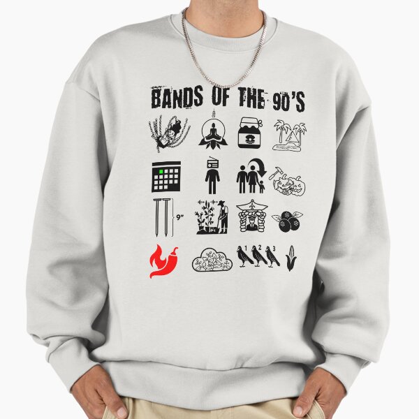 Funny Nerdy Iconic Alternative Rock Bands of the 90s Black Text Sweatshirt
