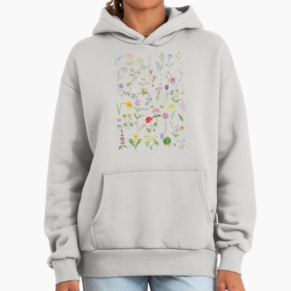 Hand painted botanical colorful countryside wildflowers watercolor painting Hoodie