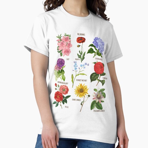 Vintage Blooms Botanical Flower Floral Chart T-Shirt