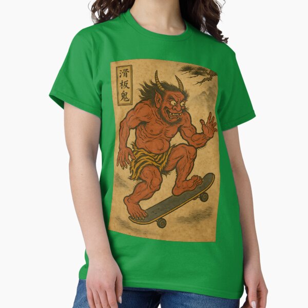 Oni Skateboarder: Ukiyo-e Demon Shredding the Streets T-Shirt