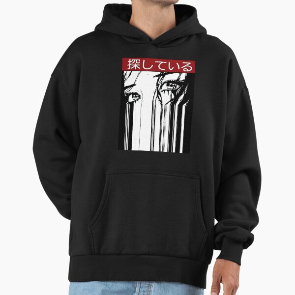 Vaporwave Cyberpunk Glitch Girl Japanese Kanji Pattern Hoodie
