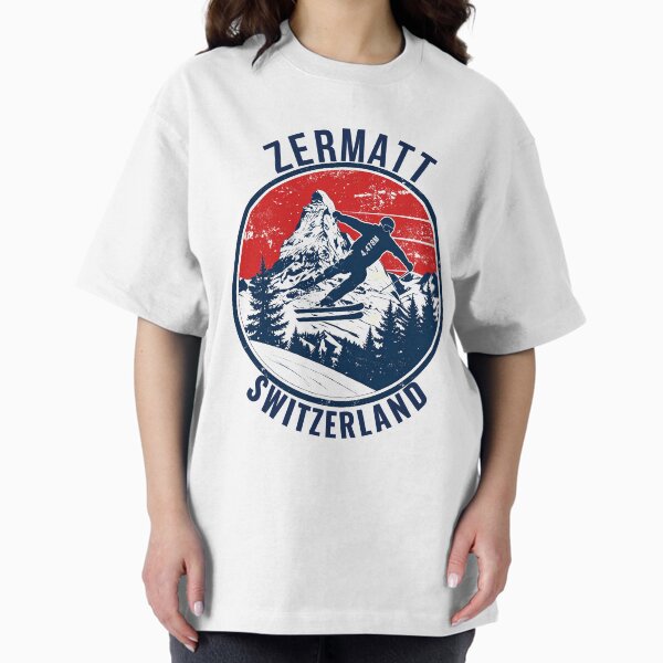 Zermatt Switzerland Matterhorn Retro Skier Badge Print T-Shirt