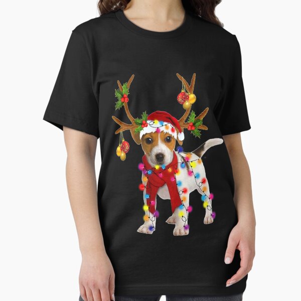 Jack russell Dog Gorgeous Reindeer Christmas Lights Tree Dog Scarf Xmas Santa Claus T-Shirt