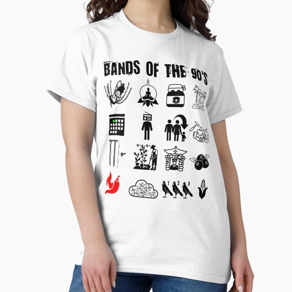 Funny Nerdy Iconic Alternative Rock Bands of the 90s Black Text T-Shirt