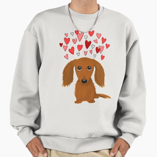 Cute Longhaired Red Dachshund Cartoon Dog with Hearts Sweatshirt