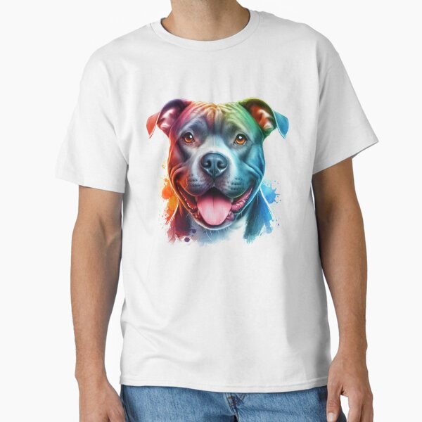 Happy Blue Staffy Colorful Watercolor Portrait T-Shirt