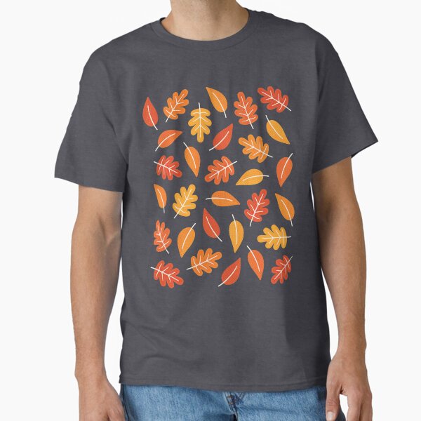 Retro Autumn Leaves on Indigo Blue T-Shirt