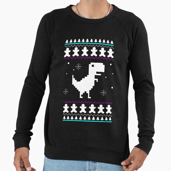 8-Bit Dinosaur Christmas Jumper, Dino Xmas Ugly Sweater Lightweight Sweatshirt
