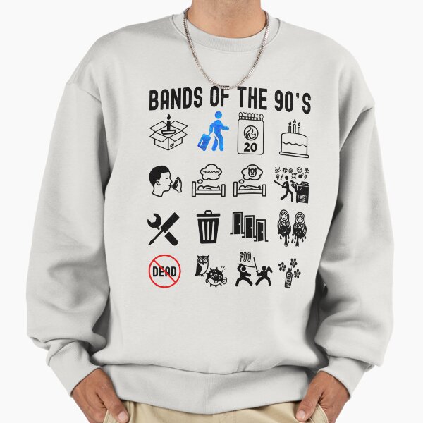 Funny Nerdy More Iconic 90s Alt Rock Band Icons Black Text Sweatshirt
