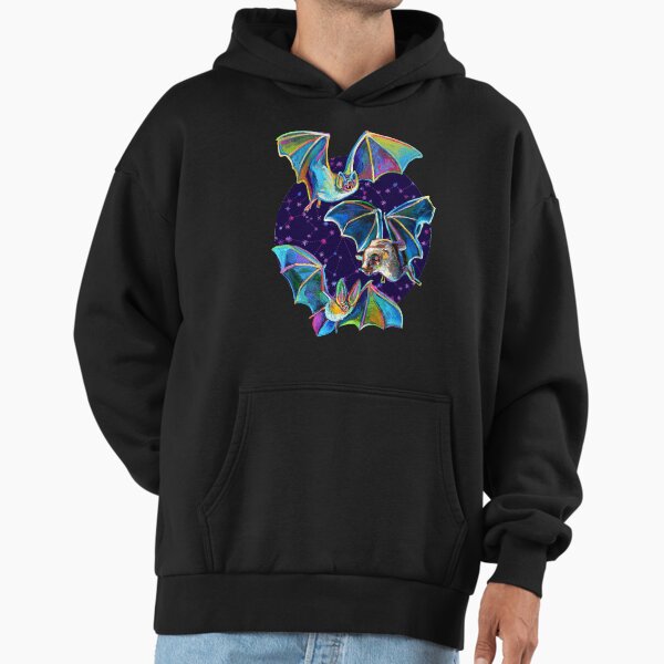 Psychedelic Bat Trio Pattern on Blue Hoodie