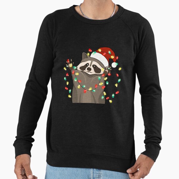 Santa raccoon christmas lights tree Lightweight Sweatshirt