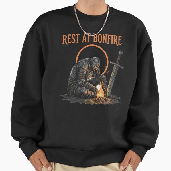 Dark Fantasy Bonfire Knight T-Shirt | Rest and Try Again Souls-Inspired Tee Sweatshirt