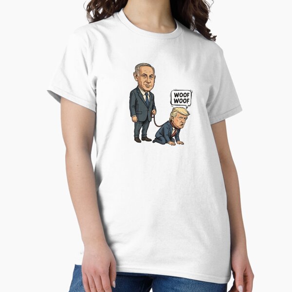 Netanyahu Walking Trump Dog Political Satire Caricature T-Shirt