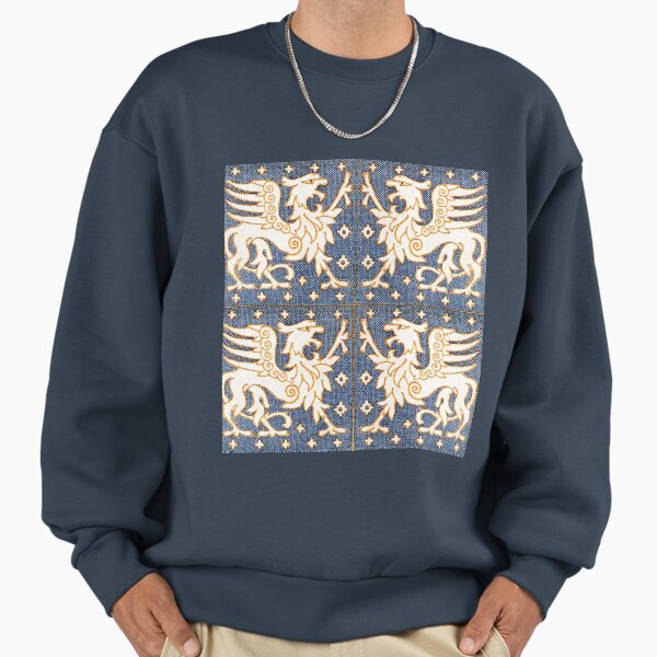 GOLD WHITE GRYPHONS IN BLUE Medieval Bestiary Sweatshirt