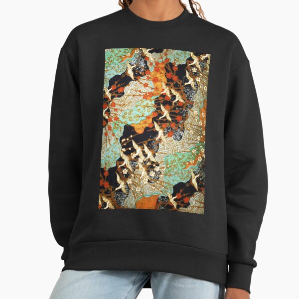 FLYING CRANES AND SPRING FLOWERS Antique Japanese Floral Sweatshirt