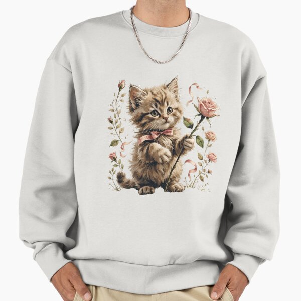 Cute Woodland Kitten Flower Illustration Sweatshirt