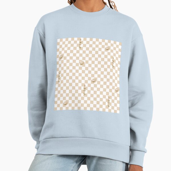 Retro Floral Checkerboard Pattern | White & Beige Sweatshirt
