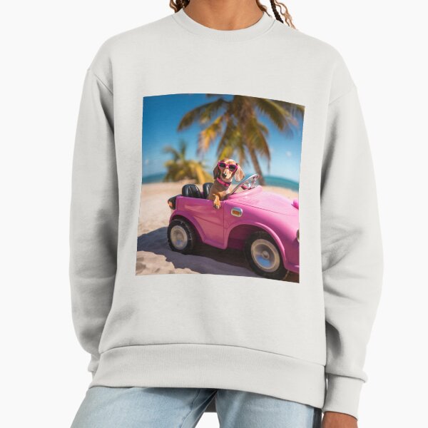 Barbiecore Daschund in a Car with Sunglasses Sweatshirt