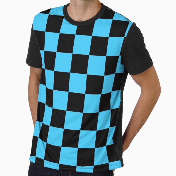 Checkered Pattern: Black & Cool Blue Graphic T-Shirt