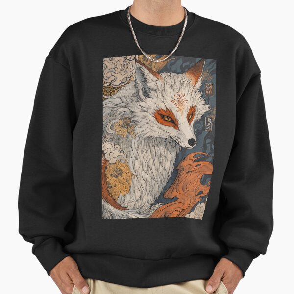 Japanese Kitsune Art: Silver Whispers Spirit Sweatshirt