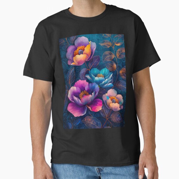 Colorful Floral Design on Dark Background T-Shirt