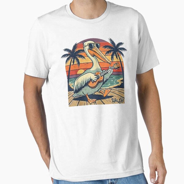 Uke Life Pelican – Retro Sunset Ukulele Beach Design T-Shirt