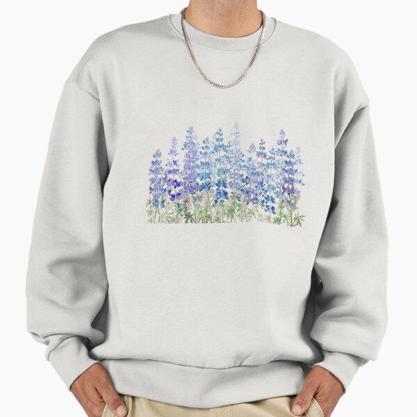 Hand painted blue purple lupin flowers field horizontal Sweatshirt