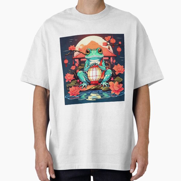 Frog with a Japanese lantern, lotus flower, and oriental ornaments. T-Shirt