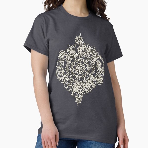 Cream Floral Moroccan Pattern on Deep Indigo Ink T-Shirt