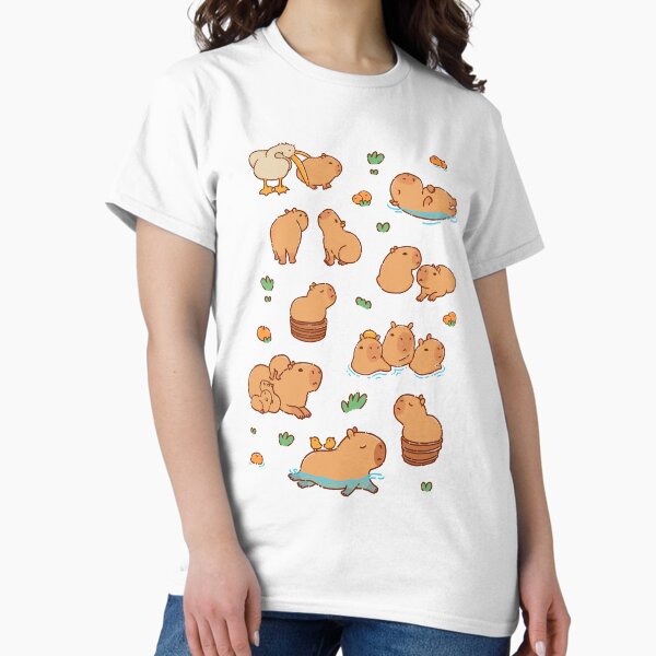 Cute capybara art, illustration seamless pattern T-Shirt