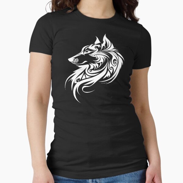 Wolf Silhouette, Legendary Animals, Tribal Art Fitted T-Shirt