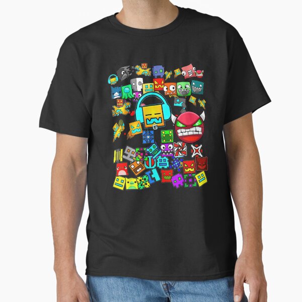 Geometry Dash Icon Collage Gaming Pattern For Pro Players And Fans T-Shirt