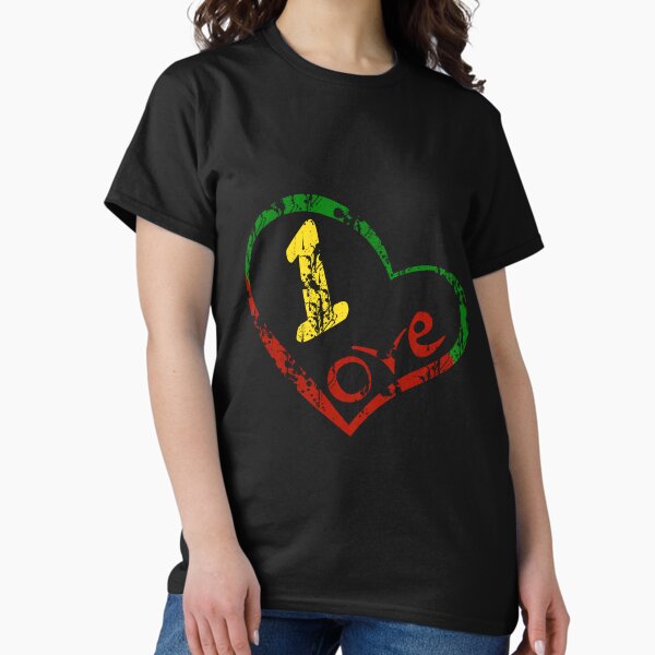 Reggae Heart One Love Rasta Music Jamaica Art T-Shirt