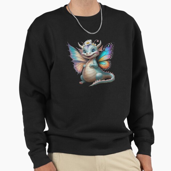 Smiling fantasy cute dragon with butterfly wings, Legendary Animals,dragon art,Legendary dragon Sweatshirt