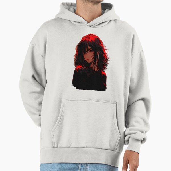 Red Neon Anime Girl – Dark Retro 90s Aesthetic Hoodie