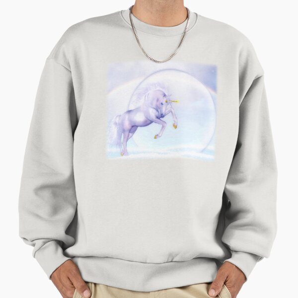 Unicorn Legendary Animals Leaping Mare Full Moon Fairy Tale White With Golden Horn Sweatshirt