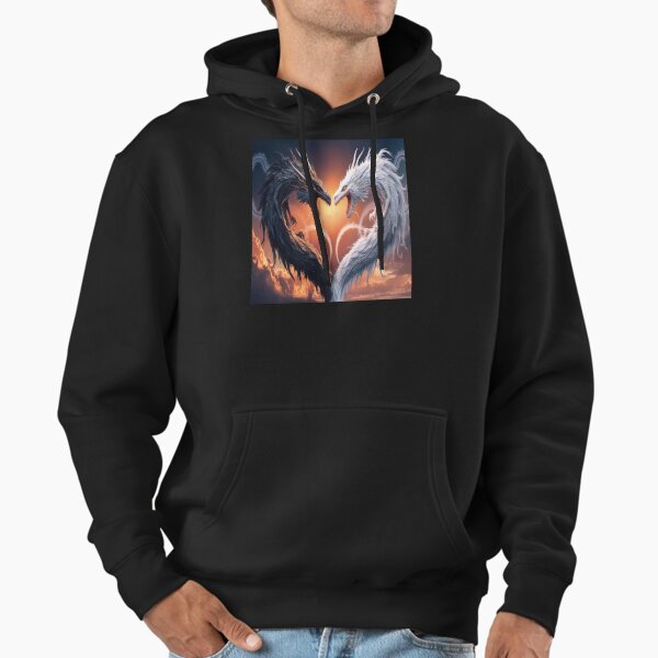 Black and white two dragons love heart ,Legendary Animals,dragon art,Legendary dragon Hoodie