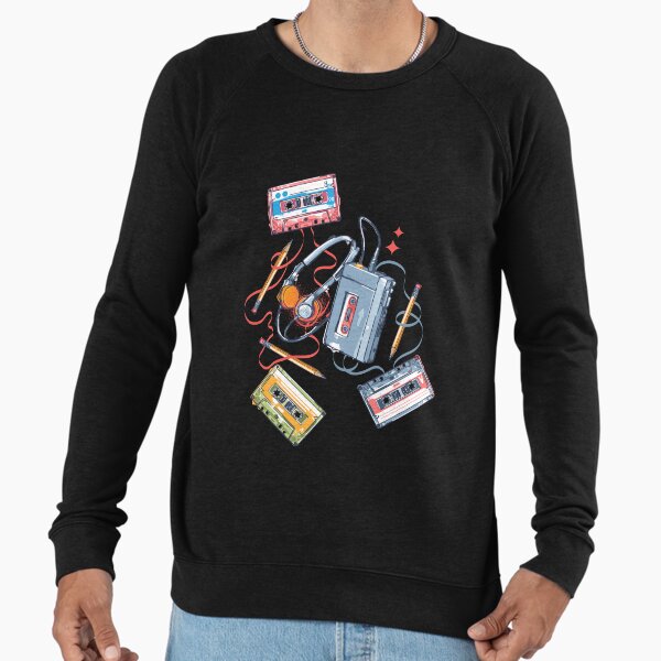 Retro Walkman and Cassette Tapes Pencil Pattern Lightweight Sweatshirt