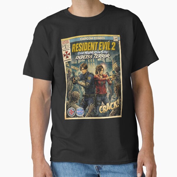 Resident Evil 2 Leon & Claire Classic Comic Retro Gaming Art T-Shirt