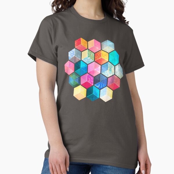 Crystal Bohemian Honeycomb Cubes - colorful hexagon pattern T-Shirt